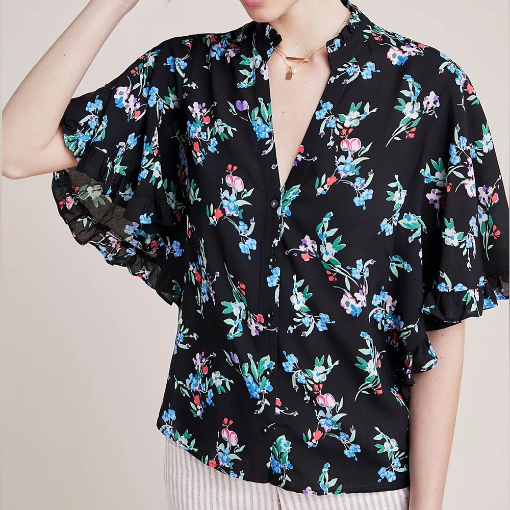 Anthropologie Maeve Aveiro Flutter-Sleeved Buttondown